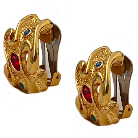 VINTAGE • Malabar Kada Antique Clip-On Earrings - Picture 2 of 4